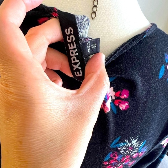 Express Blue and Black Fit and Flare V-neck Dress - Picture 10 of 10